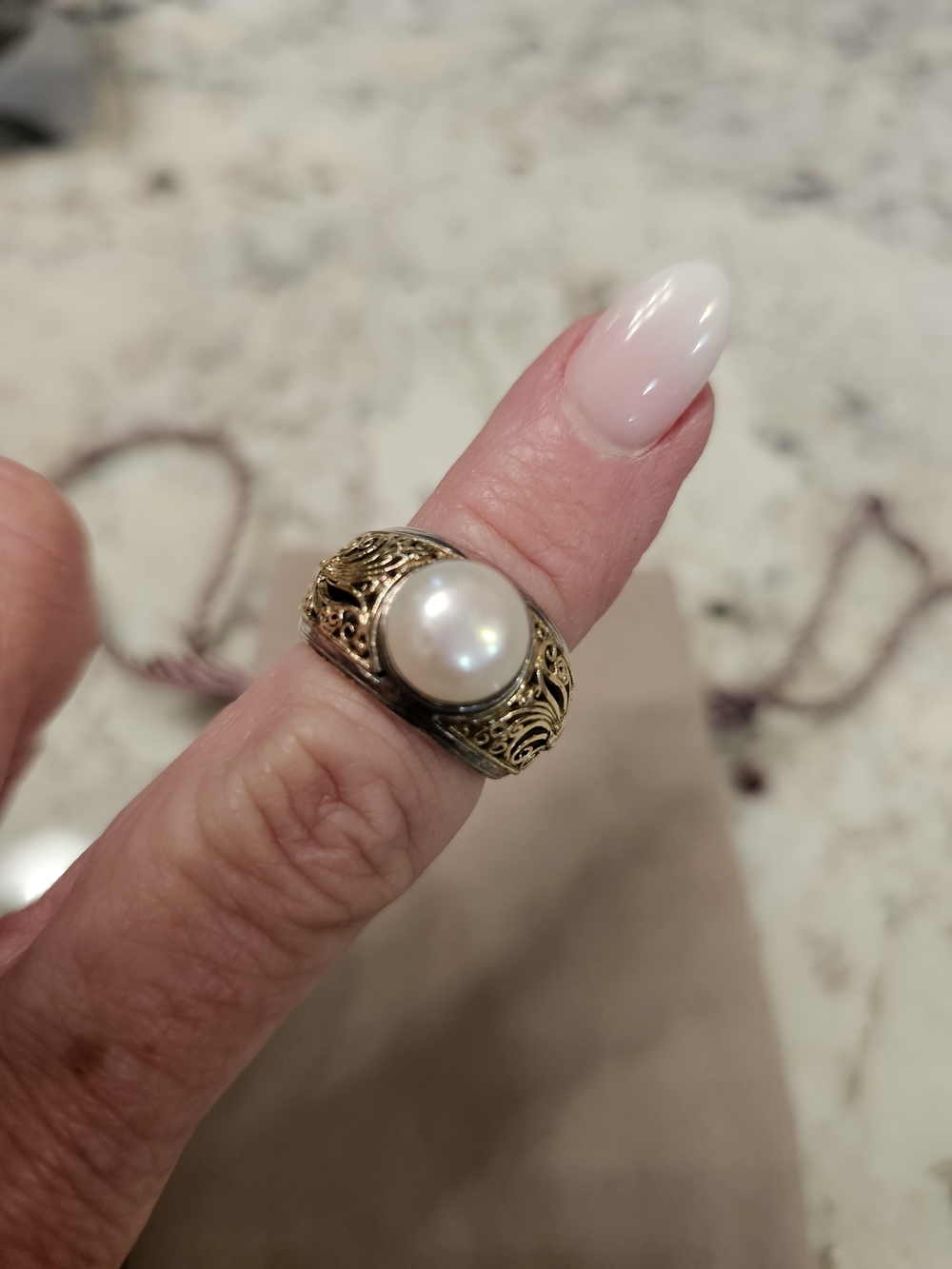 Gold Filigree Pearl Dome Ring - Women's Fashion Ring